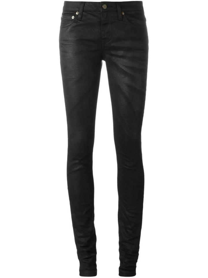 Saint Laurent Coated Skinny Jeans, Women's, Size: 29, Black, Cotton/spandex/elastane