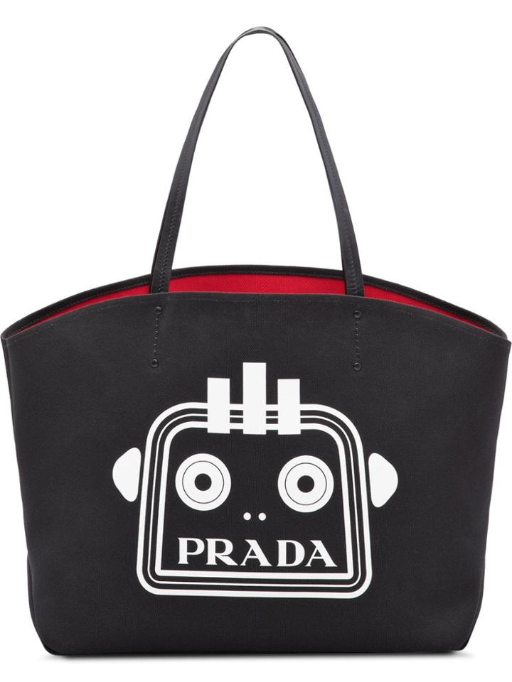 Prada Printed Canvas Tote Bag - Black