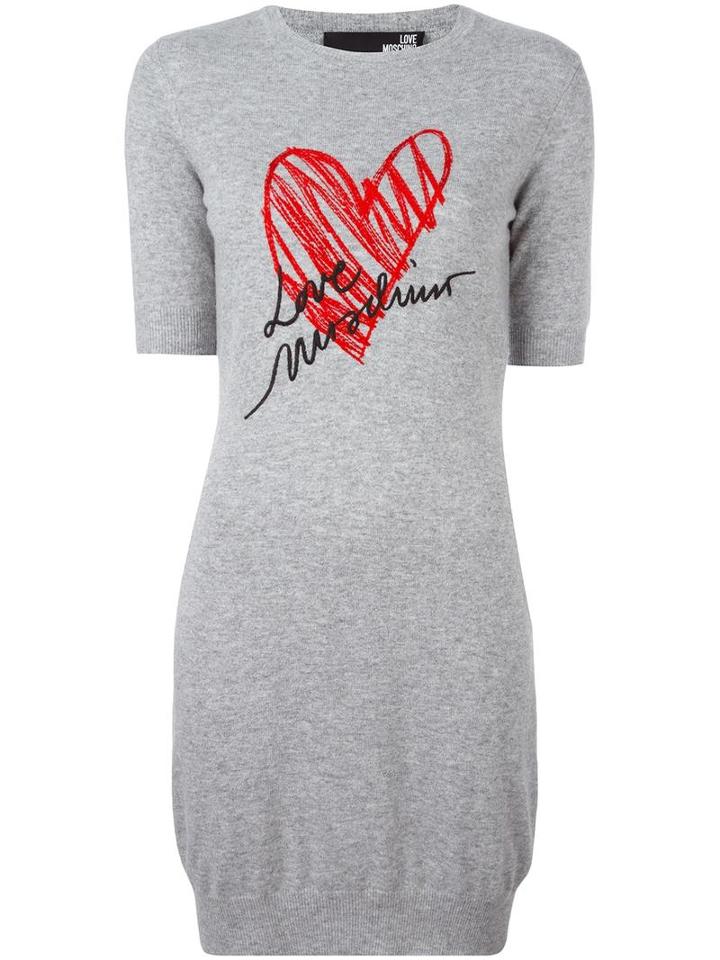 Love Moschino Logo Print Knitted Dress, Women's, Size: 40, Grey, Wool/polyamide/viscose/cashmere