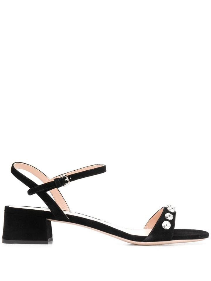 Miu Miu Sandal Suede Flat W/krystal 35 - Black