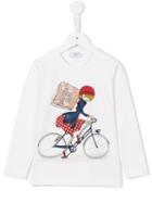 Monnalisa Bicycle Girl T-shirt, Size: 4 Yrs, White