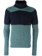 Kolor Striped Cable Knit Jumper, Men's, Size: 1, Blue, Mohair/wool/alpaca