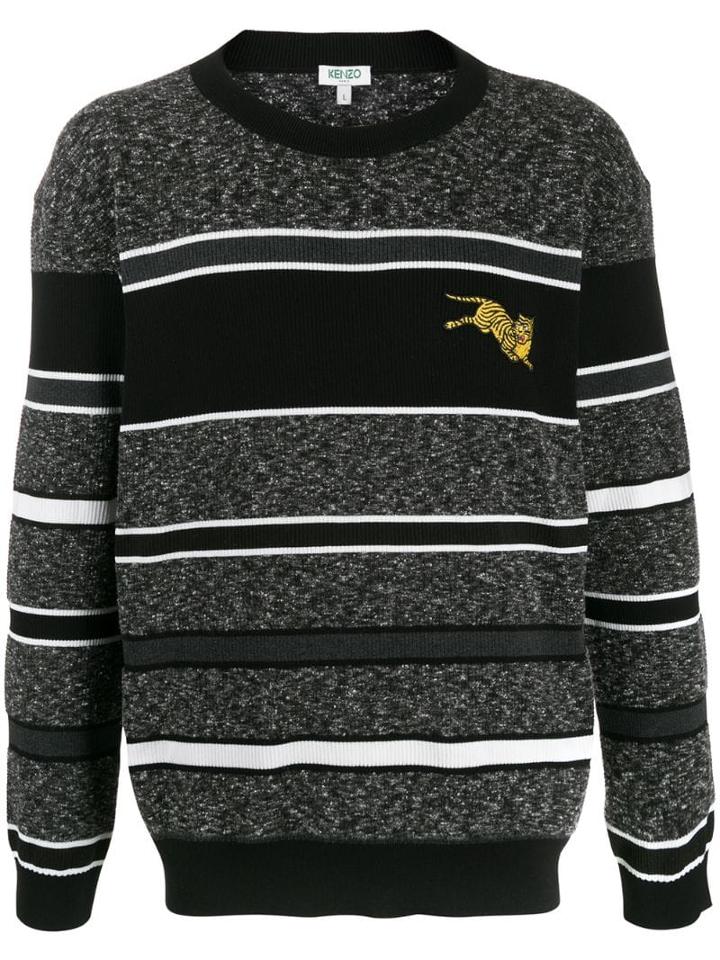 Kenzo Striped Tiger Motif Jumper - Grey