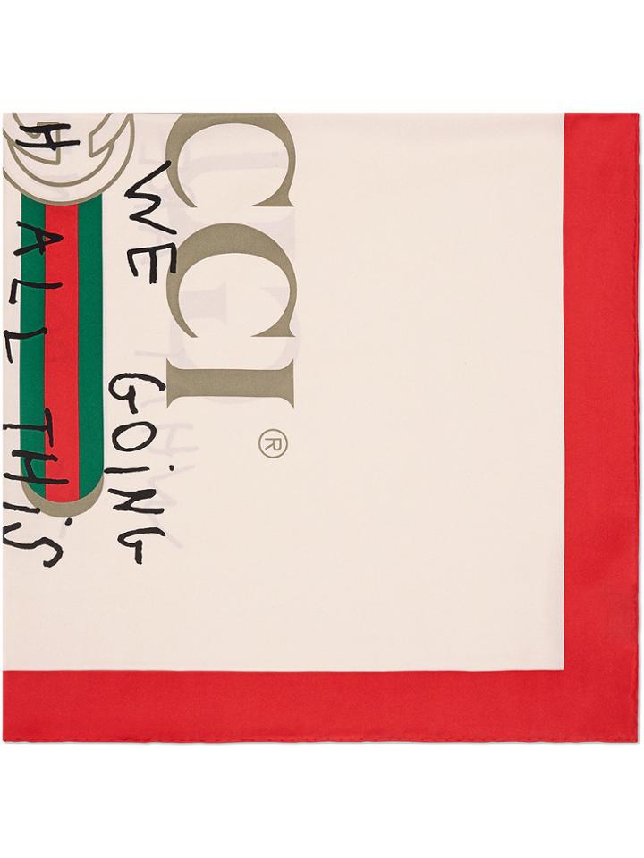 Gucci Gucci Coco Capitán Logo Silk Scarf - White