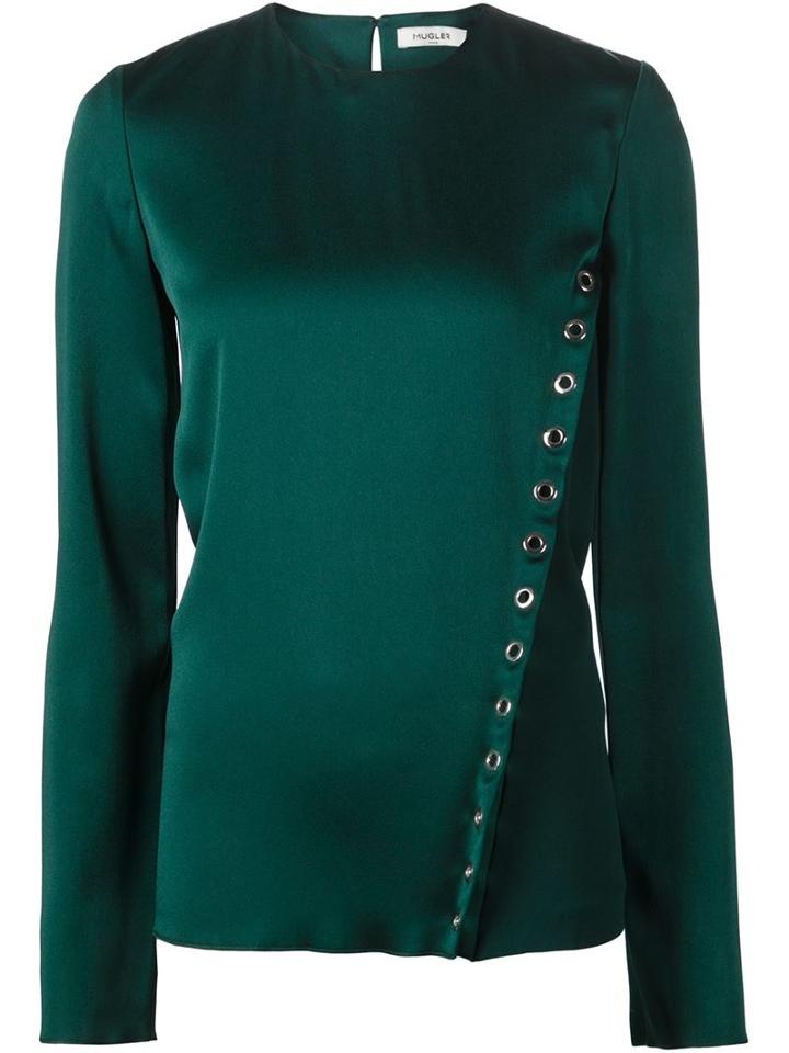 Mugler Eyelet Detail Blouse, Women's, Size: 38, Green, Spandex/elastane/acetate/viscose