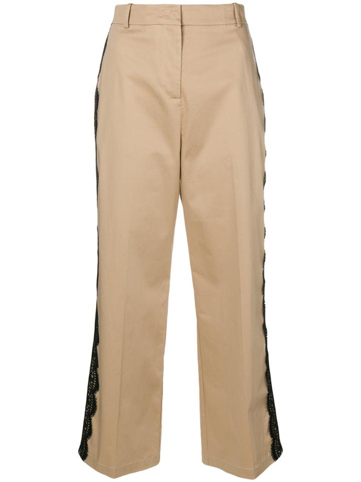 Pinko Cropped Trousers With A Side Lace Trim - Brown