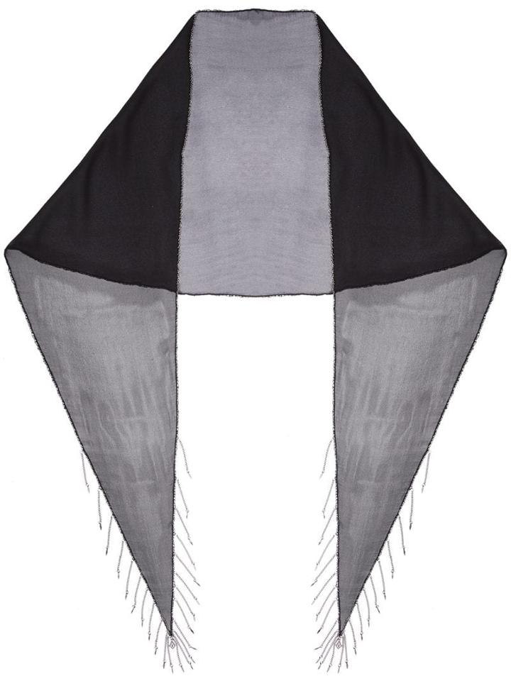 Saint Laurent Black Chain Fringe Silk Scarf