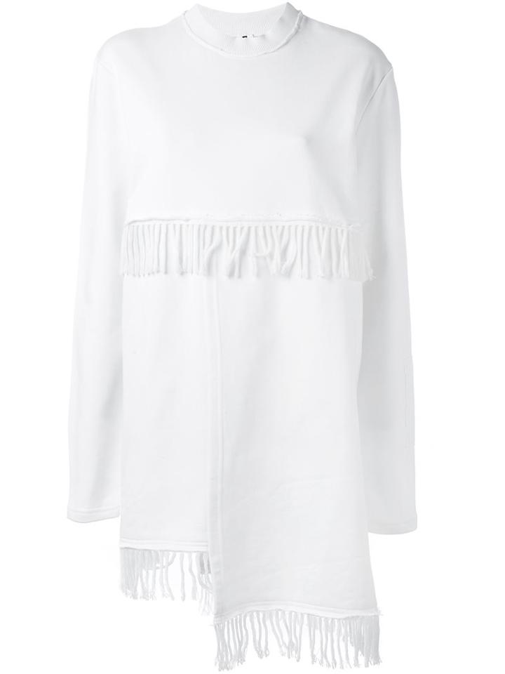 Damir Doma Fringed Asymmetric Hem Top, Women's, Size: Medium, White, Cotton/wool