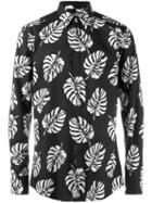 Dolce & Gabbana Palm Leaf Print Shirt, Men's, Size: 38, Black, Cotton