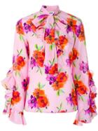 Msgm Floral Print Ruffle Blouse - Pink