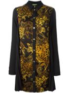 Versace Jeans Tiger Print Shirt Dress, Women's, Size: 42, Black, Cotton/spandex/elastane/polyester/acetate