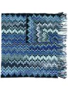 Missoni Zig-zag Knit Scarf, Men's, Blue, Acrylic/nylon