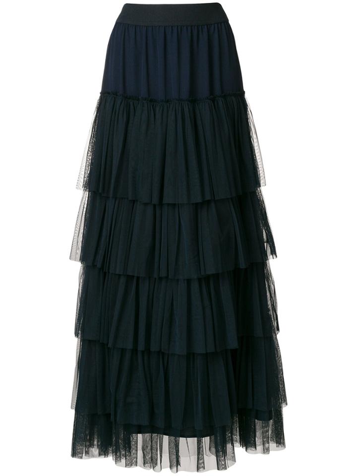 Twin-set Long Tulle Ruffled Skirt - Blue