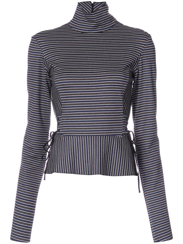 Tome - High Neck Striped Blouse - Women - Cotton - 0, Blue, Cotton