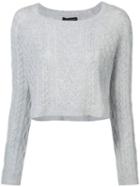 Theperfext - Cropped Cable Knit Sweater - Women - Cashmere - M, Grey, Cashmere