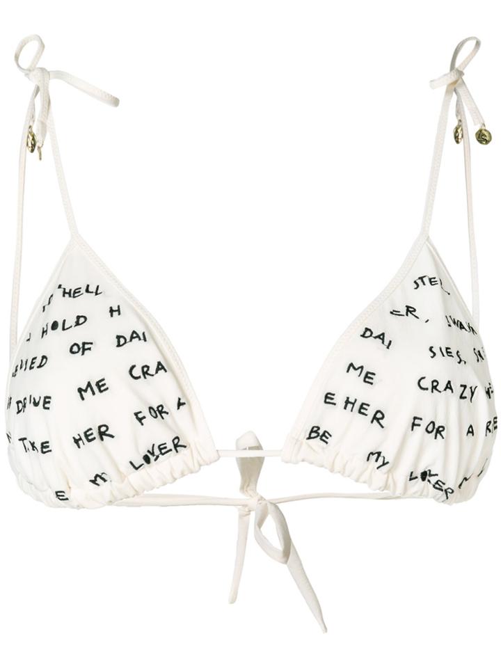 Love Stories Printed Triangle Bikini Top - White