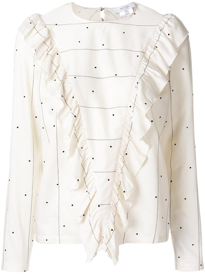 Roseanna Dot Print Frill Panel Top - Nude & Neutrals