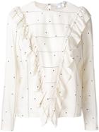 Roseanna Dot Print Frill Panel Top - Nude & Neutrals