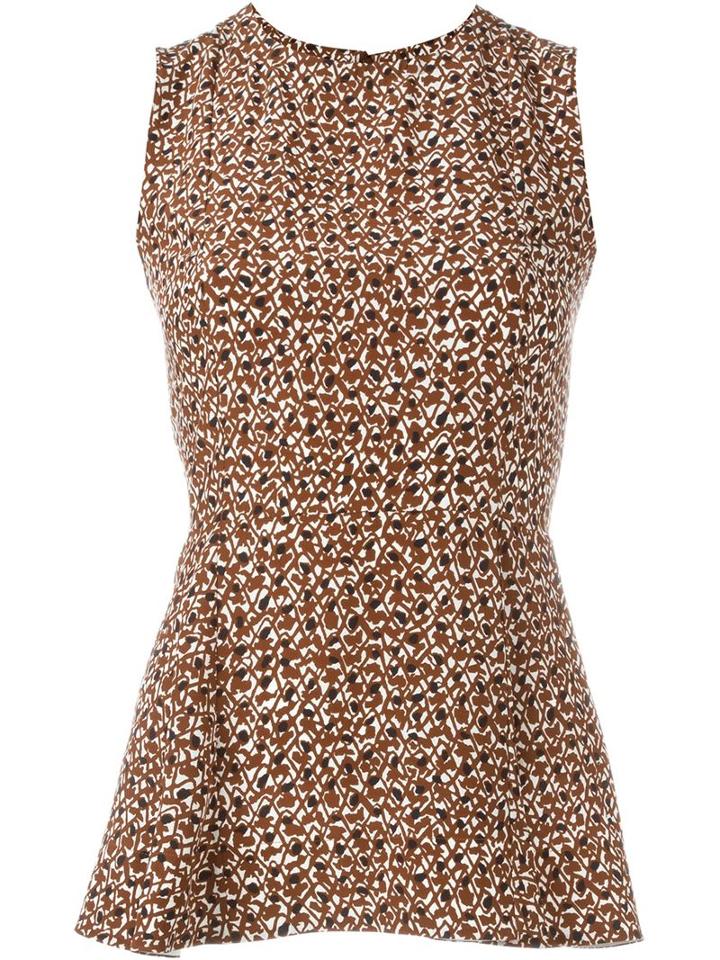 Marni Printed Peplum Top, Women's, Size: 38, Brown, Silk/spandex/elastane/acetate