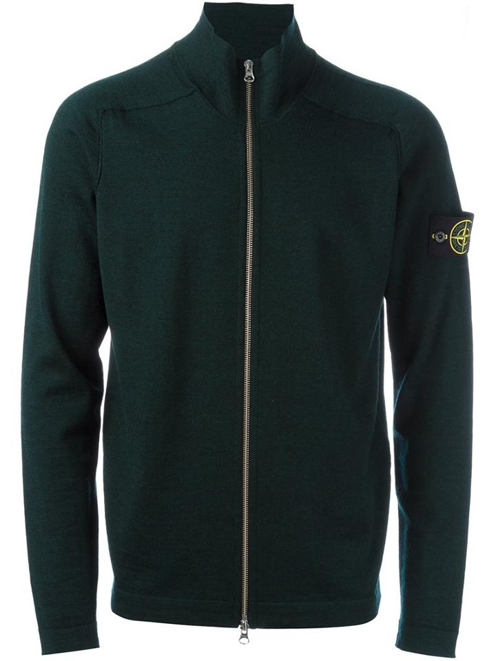Stone Island Roll Neck Zipped Cardigan, Men's, Size: Xl, Green, Wool