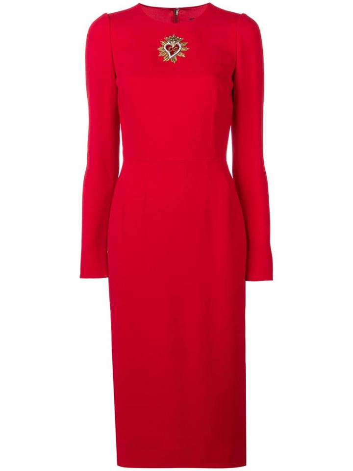 Dolce & Gabbana Heart Logo Crystal Embellished Crepe Dress - Red