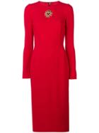 Dolce & Gabbana Heart Logo Crystal Embellished Crepe Dress - Red