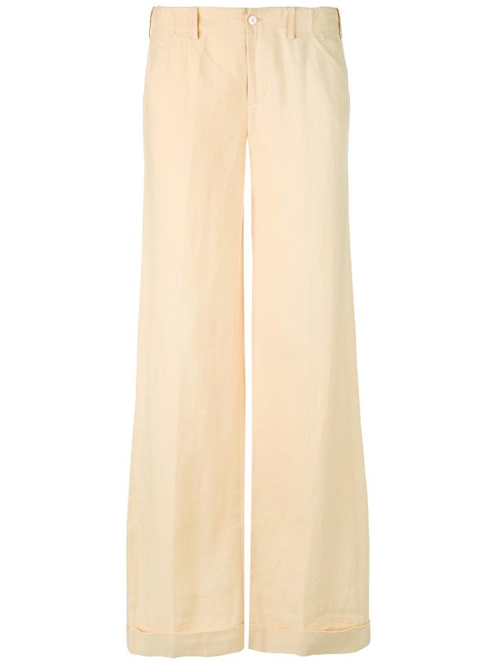 Ralph Lauren - Wide Leg Trousers - Women - Linen/flax - 4, Yellow/orange, Linen/flax