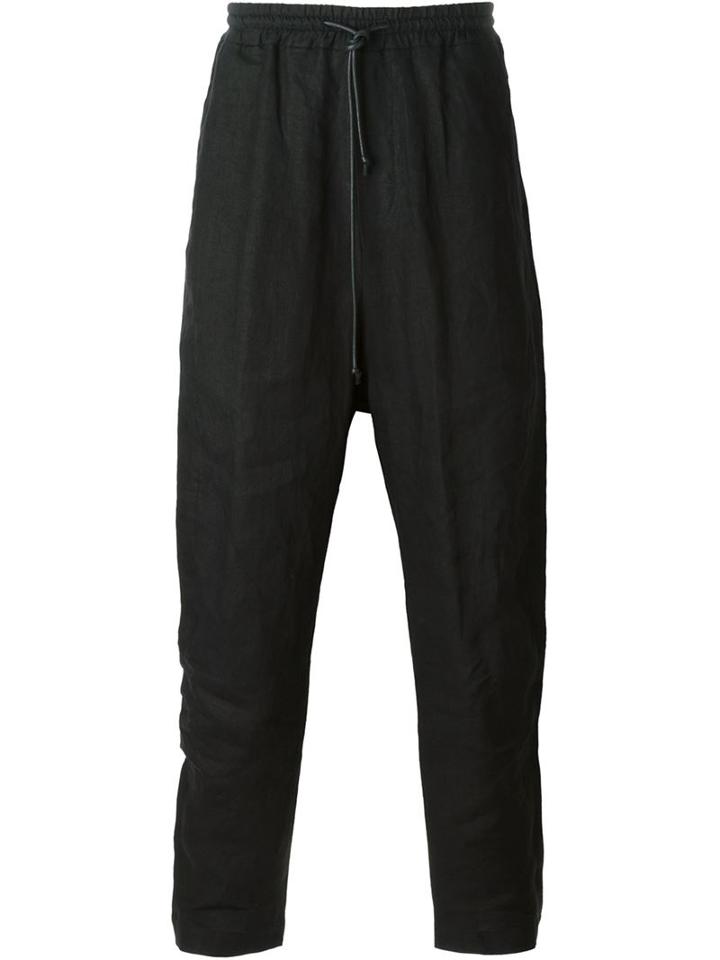 Isabel Benenato Drop-crotch Tapered Trousers, Men's, Size: S, Black, Linen/flax