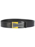 Dsquared2 Enameled Logo Plaque Belt, Men's, Size: 100, Black, Calf Leather