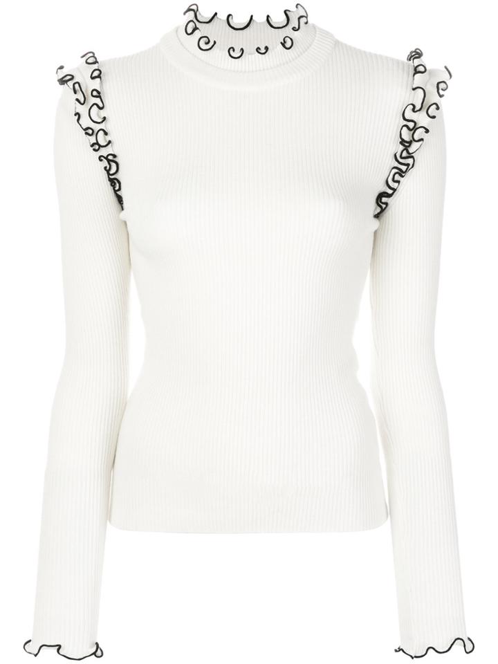 Msgm Frill Detail Sweater - White