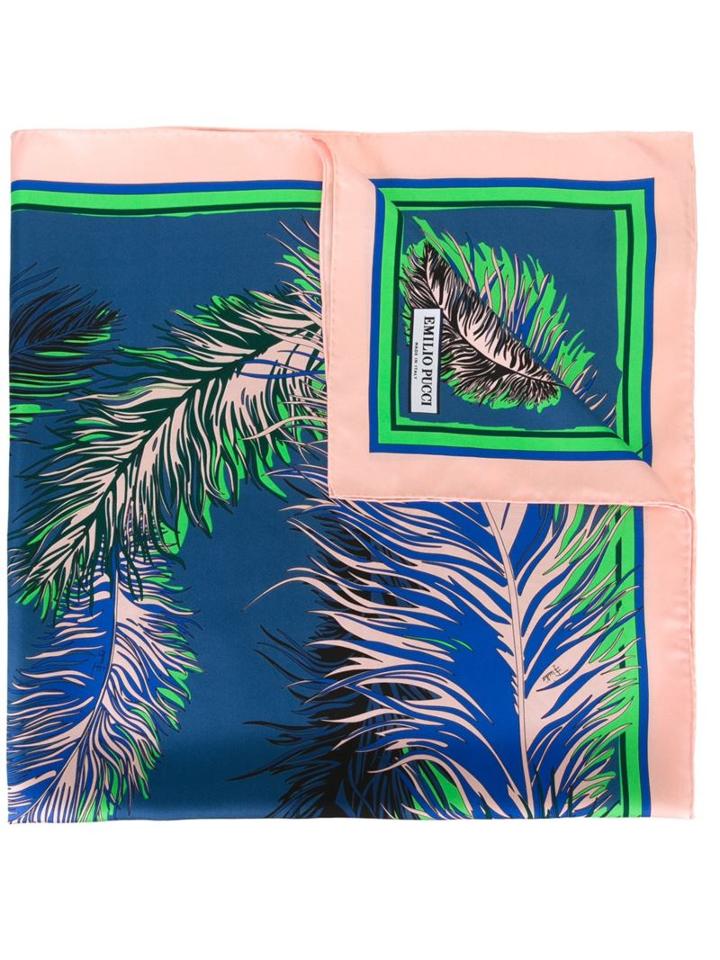 Feather Print Scarf, Women's, Blue, Silk, Emilio Pucci