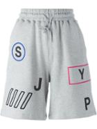 Steve J & Yoni P Letter Print Track Shorts, Women's, Size: Small, Grey, Cotton