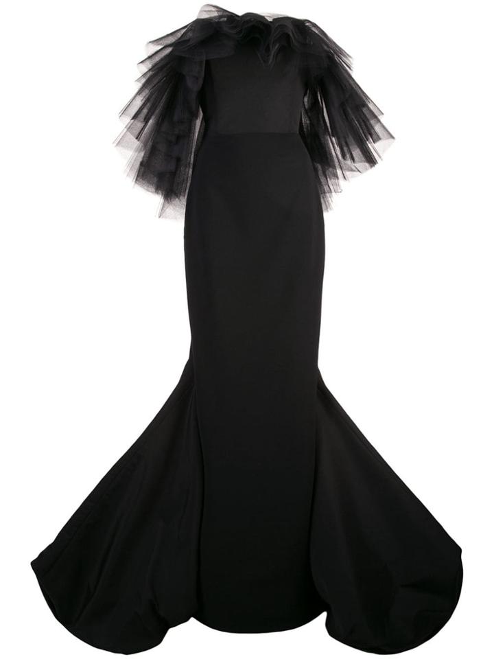 Christian Siriano Ruffled Tulle Detail Gown - Black