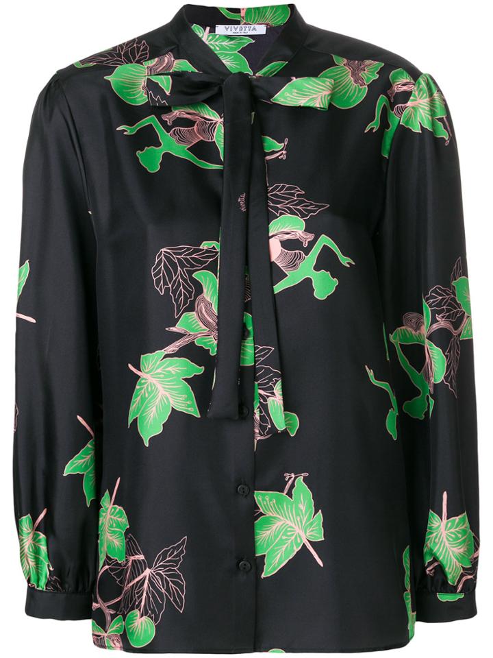 Vivetta Foliage Print Pussy Bow Blouse - Black