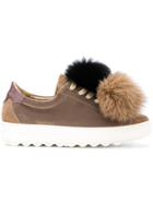 Philippe Model Madeleine Fox Fur Pom-pom Sneakers - Brown
