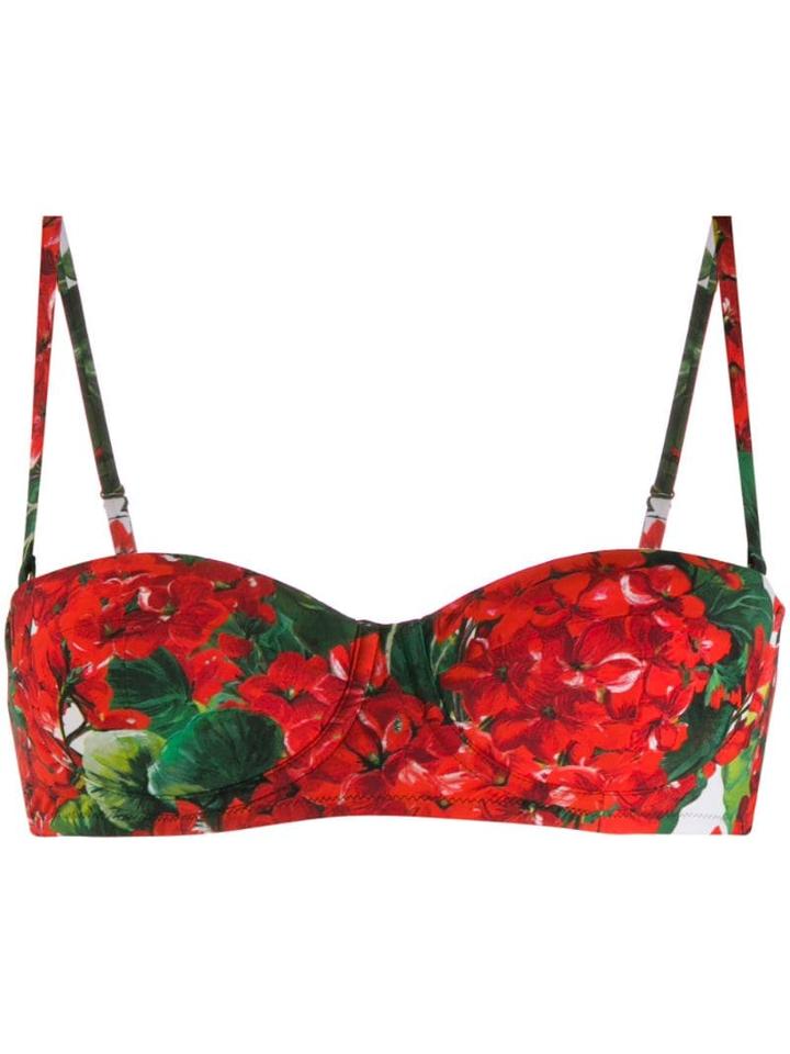 Dolce & Gabbana Floral-print Bustier Bikini Top - Green