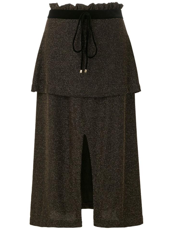 Olympiah Knitted Tiered Slit Skirt - Black