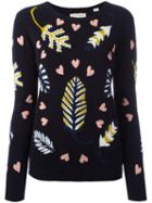 Chinti And Parker Intarsia Leaf Jumper, Women's, Size: Xl, Blue, Cashmere