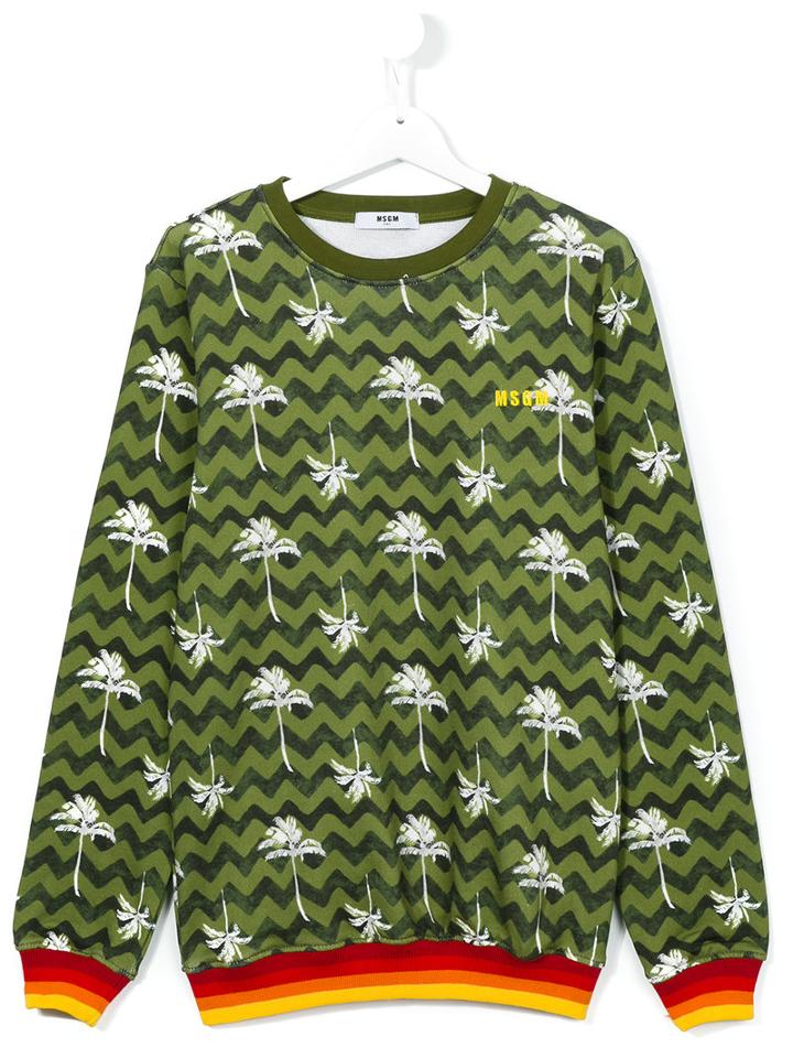 Msgm Kids Palm Tree Print Sweatshirt, Boy's, Size: 14 Yrs, Green