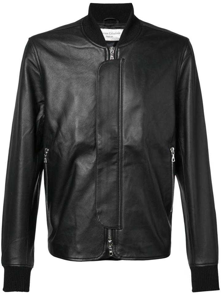 Officine Generale Leather Bomber Jacket - Black