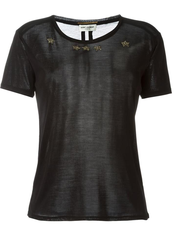 Saint Laurent Beaded Star T-shirt, Women's, Size: L, Black, Silk/metallic Fibre