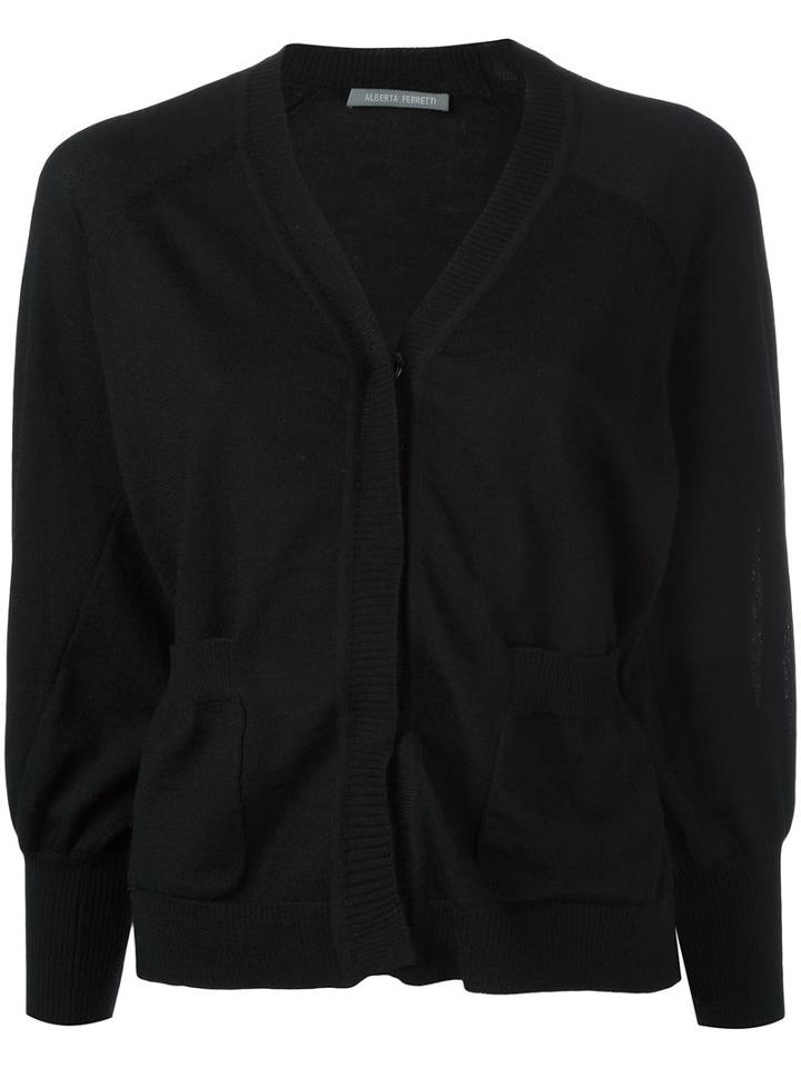 Alberta Ferretti Cropped Buttoned Cardigan, Women's, Size: 44, Black, Virgin Wool