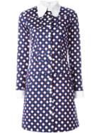 Carven Shamrock Print Shirt Dress, Women's, Size: 44, Blue, Cotton/spandex/elastane