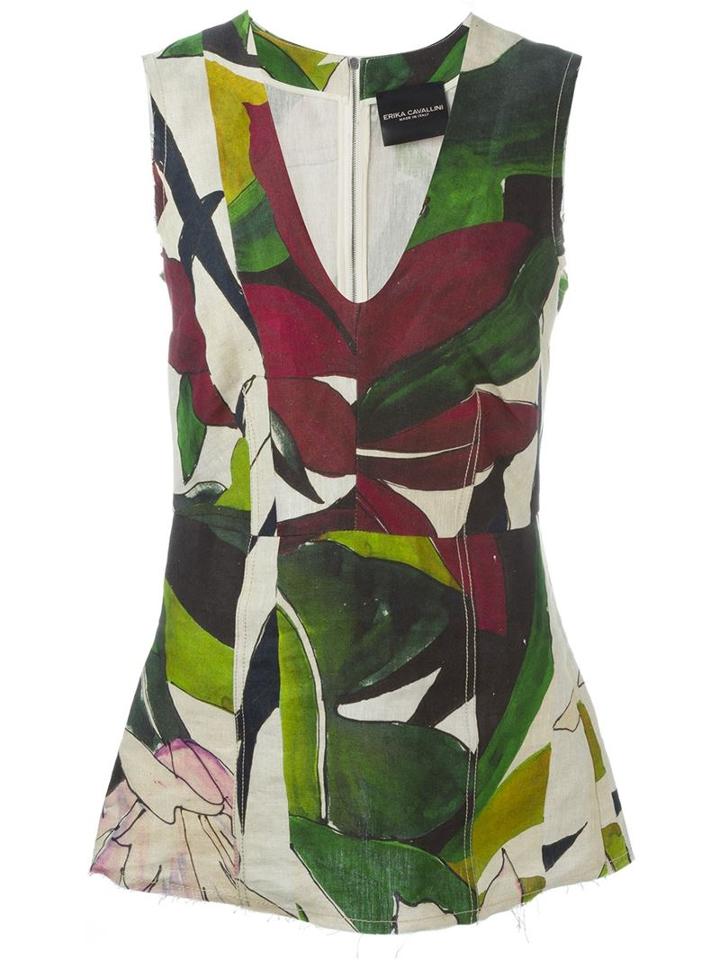 Erika Cavallini Leaf Print V-neck Top