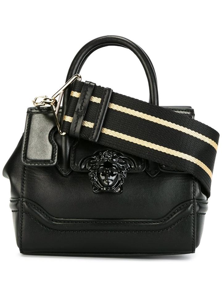 Versace Mini Palazzo Empire Crossbody Bag, Women's, Black, Calf Leather/virgin Wool/viscose/cashmere