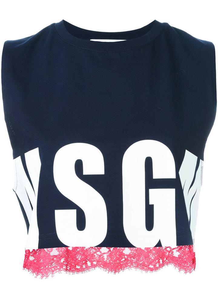 Msgm - Logo Print Tank Top - Women - Cotton - S, Blue, Cotton