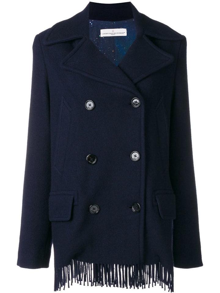Golden Goose Fringed Oversized Double Breasted Jacket - Blue