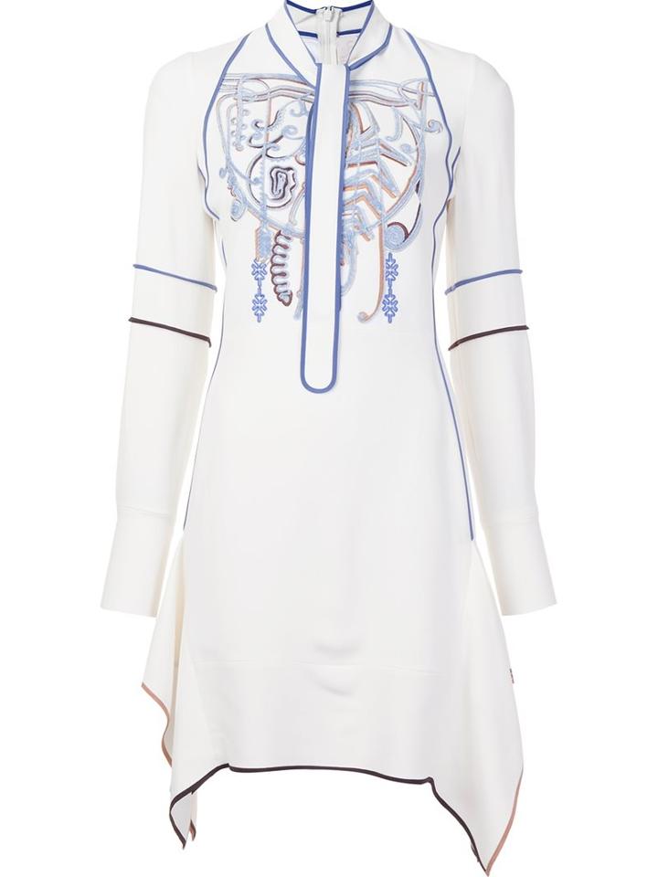 Peter Pilotto Cady Embroidered Neck Tie Dress, Women's, Size: 8, White, Acetate/viscose