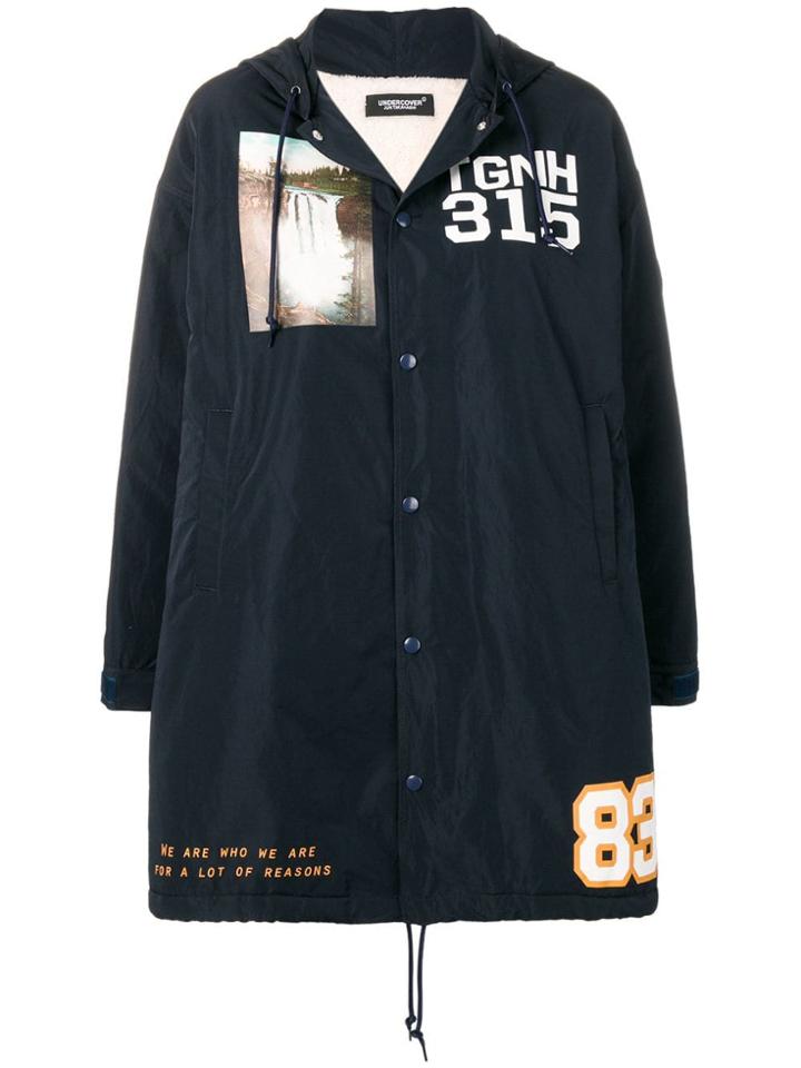 Undercover Printed Hooded Raincoat - Blue