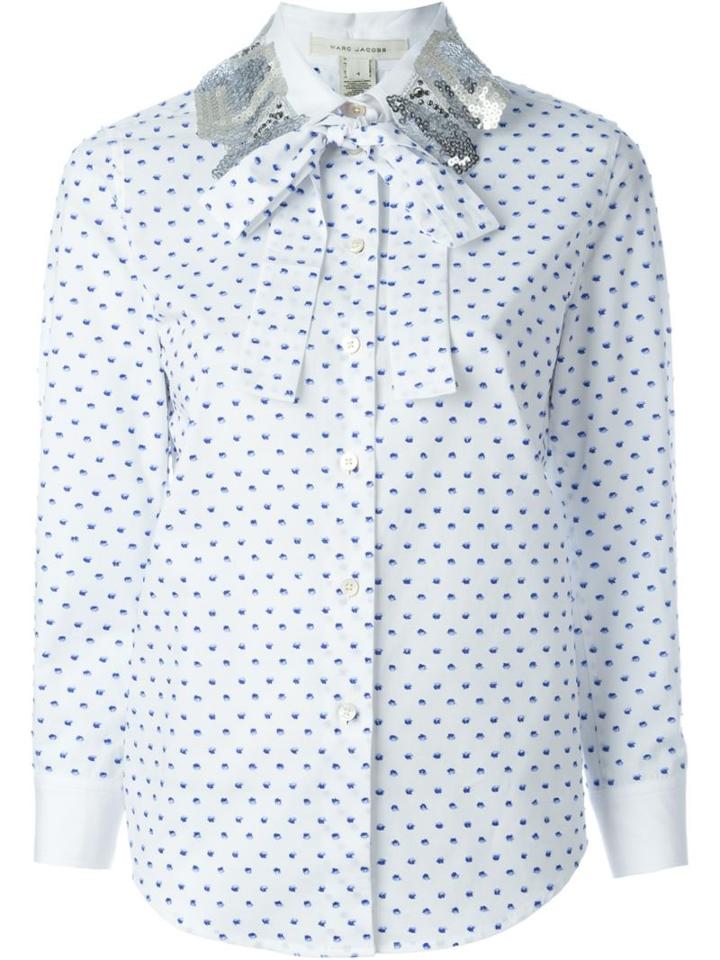 Marc Jacobs Fil Coupé Patterned Shirt, Women's, Size: 6, White, Cotton